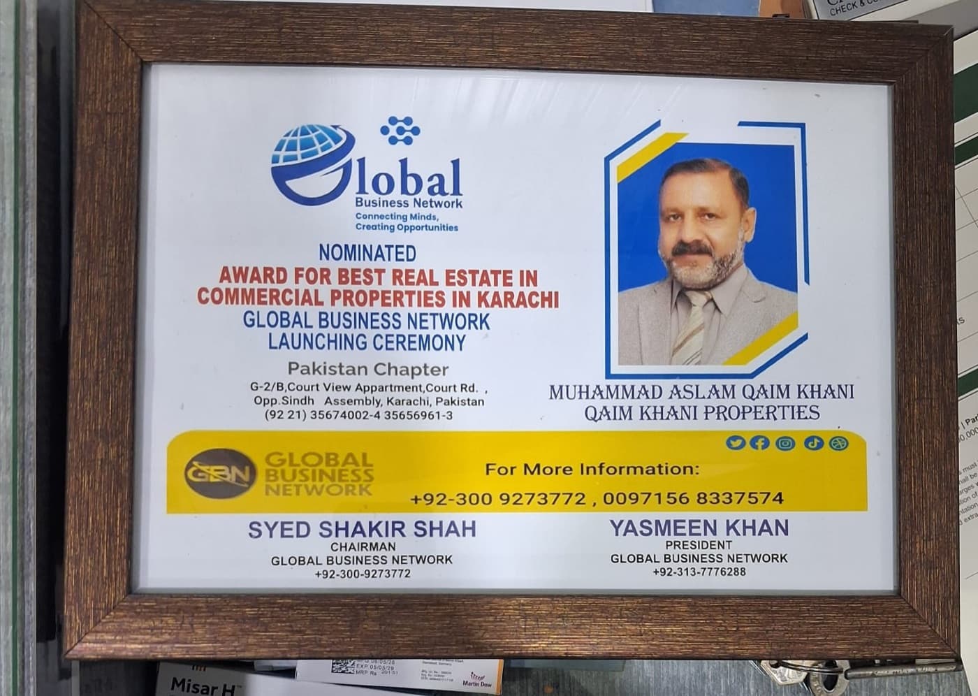 Nominated — Best Real Estate in Commercial Properties, Karachi — Global Business Network, Pakistan Chapter